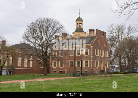 Approaching The Old State House of Delaware from behind which is located on The Green at Dover, Kent County, Delaware in the First State Heritage Park Stock Photo