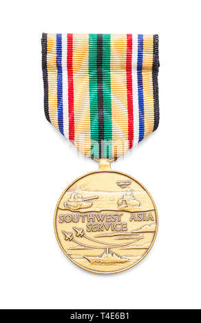 United States Air Force Southwest Service Asia Medal Cut Out on White. Stock Photo