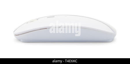 Wireless White Optical Computer Mouse Side View Isolated on White Background. Stock Photo