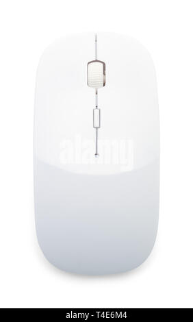 Wireless White Optical Computer Mouse Top View Isolated on White Background. Stock Photo