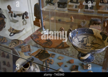 Interior view of the Archaeological Museum of Sparta. It houses thousands of finds from the ancient Acropolis of Sparta, known as the Lakedaemonia Stock Photo