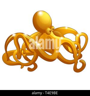 The figure of the octopus made of gold isolated on white background. Vector cartoon close-up illustration. Stock Vector