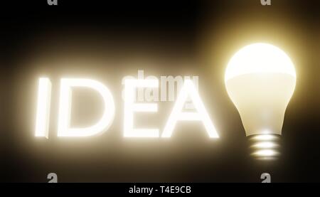 3D lettering idea and burning lamp in the dark Stock Photo