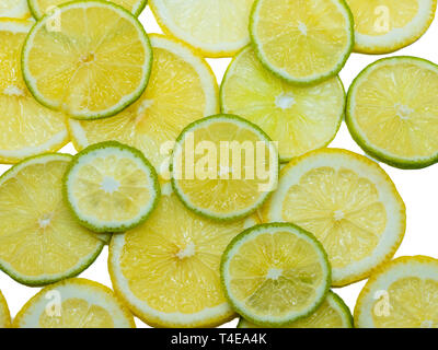 Green lemon slices on white background Stock Photo