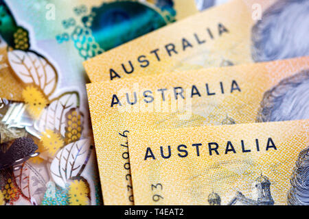 Australian fifty dollar banknote. The new 2019 issue bill is designed to deter counterfeiting, the note is polymer with a clear holographic strip. Stock Photo