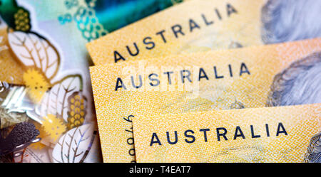 Australian fifty dollar banknote. The new 2019 issue bill is designed to deter counterfeiting, the note is polymer with a clear holographic strip. Stock Photo