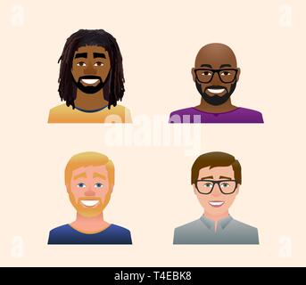 Characters avatars profile in flat cartoon style color illustration. Stock Vector