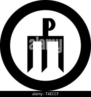 Cross monogram Trident symbol Secret concept sign Religious cross icon in circle round black color vector illustration flat style simple image Stock Vector