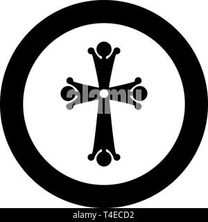 Four pointed cross drop shaped Cross monogram Religious cross icon in circle round black color vector illustration flat style simple image Stock Vector