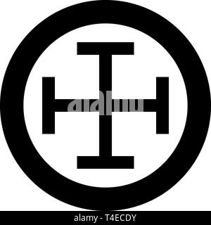 Cross gibbet resembling hindhead Cross monogram Religious cross icon in circle round black color vector illustration flat style simple image Stock Vector