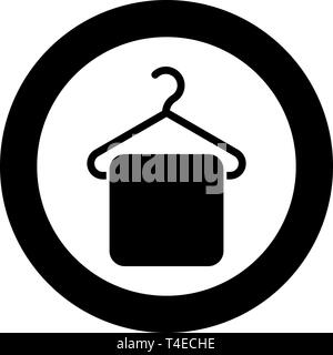 Towel on hanger Hanger towel Clothes hanger with hanging towel icon in circle round black color vector illustration flat style simple image Stock Vector