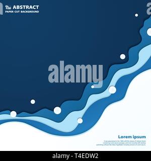 Abstract blue wavy sea paper cut background. You can use for ad, poster, artwork, cover design, artwork. illustration vector eps10 Stock Vector