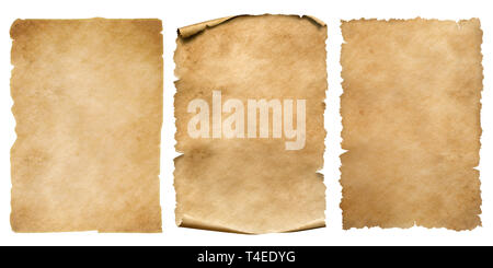 Vintage paper or parchment sheets set isolated on white Stock Photo