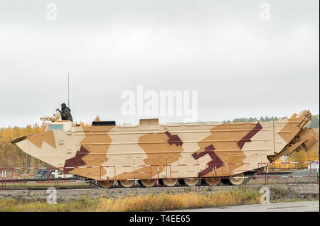 Nizhniy Tagil, Russia - September 27. 2013: Tracked amphibious carrier PTS-4 move on the demonstration range. RAE-2013 exhibition Stock Photo