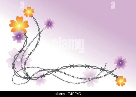 barbed wire and flowers tendril vector illustration EPS10 Stock Vector