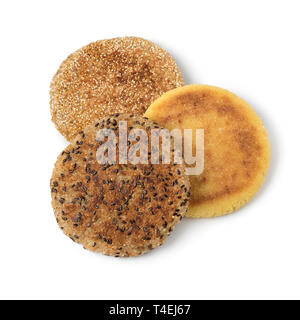 Variety of Moroccan harcha with semolina, multigrain and sesame seed, flatbread isolated on white background Stock Photo