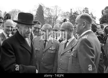 German chancellor Konrad Adenauer talks to a group of officers on the 5th of January in 1963. | usage worldwide Stock Photo