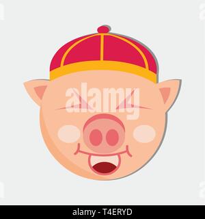 pig smile avatar wearing chinese hat vector illustration Stock Vector