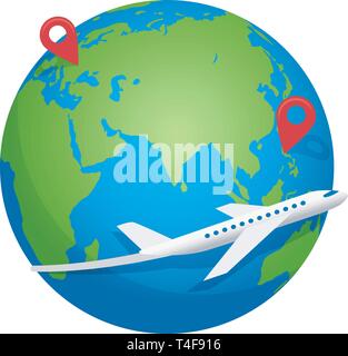 Airplane fly around the planet Earth. Stock Vector