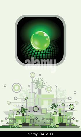 Sphere as button. Hi-tech abstract background. Stock Vector