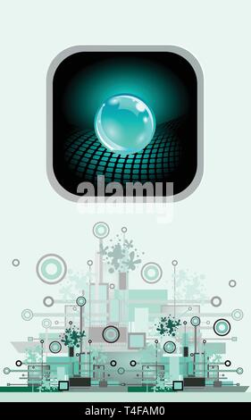 Sphere as button. Hi-tech abstract background. Stock Vector