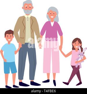 elderly couple with children avatar cartoon character with bunny vector illustration graphic design Stock Vector