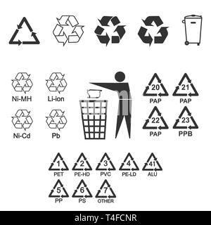 Vector illustration, flat design. Packaging recycling icons set Stock Vector
