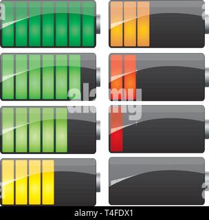 Set of Battery charge showing stages of power running low and full, vector Stock Vector