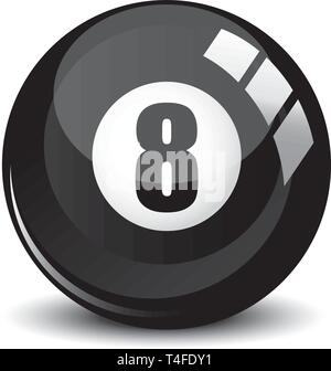 Billiard snooker - pool ball eight - 8 ball - black, isolated on white, with reflections, vector illustration Stock Vector