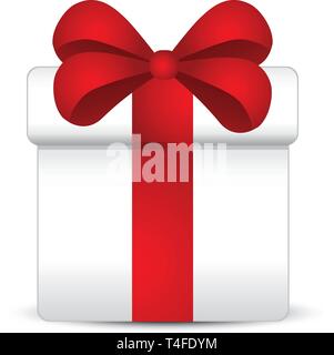 White gift box with red ribbon, vector illustration Stock Vector
