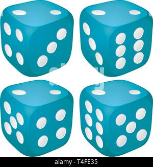 Set of blue casino craps, dices with two points, dots number on top, vector illustration Stock Vector