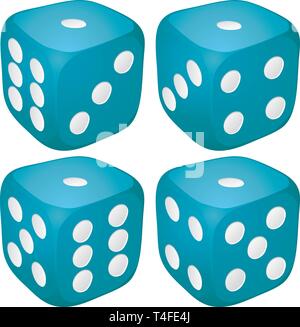 Set of blue casino craps, dices with one point, dot number on top, vector illustration Stock Vector