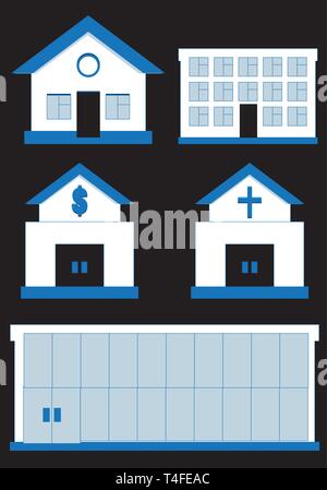 Set of house icons isolated on black, vector illustration Stock Vector