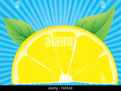 Lemon slice on blue background, vector illustration Stock Vector