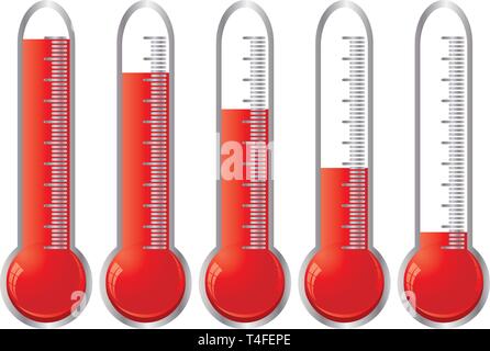 Set of thermometers with different levels of indicator fluid, vector illustration Stock Vector