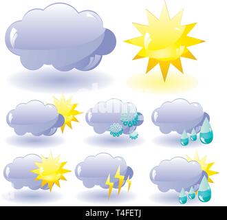 Set of glass Weather icons, vector illustration Stock Vector