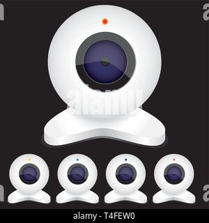 Set of white webcams with bright lights, vector illustration Stock Vector
