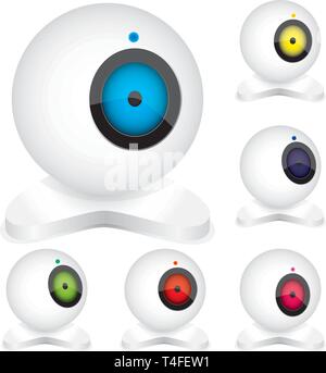 Set of white webcams with bright lights in differeny position, part 4, isolated on white, vector illustration Stock Vector