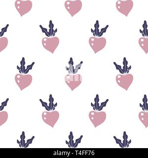 Beetroot seamless vector pattern on white background. Purple vegetable plants fabric textile print background. Stock Vector