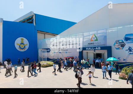 Bengaluru, India - February 22, 2019: Visitors at the Aero India 2019. Aero India is a biennial air show and aviation exhibition. Stock Photo