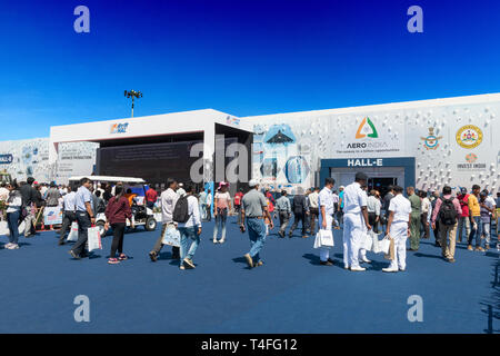 Bengaluru, India - February 22, 2019: Visitors at the Aero India 2019. Aero India is a biennial air show and aviation exhibition. Stock Photo