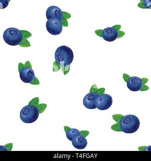 Seamless blueberries Pattern. 3d realistic vector berries Stock Vector