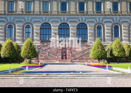 16 September 2018: Stockholm, Sweden - Detail of the Royal Palace and garden.