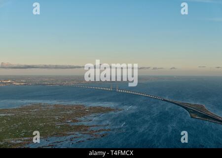 High angle view of the bridge connecting Denmark and Sweden Stock Photo