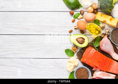 Healthy eating food low carb keto ketogenic diet high with omega 3, good fats and protein. top view with copy space Stock Photo