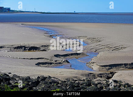 Patterns in the sand at low tide. Morecambe Bay, Lancashire, England, United Kingdom, Europe. Stock Photo