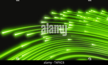glowing fiber optic strings in dark. 3d illustration Stock Photo