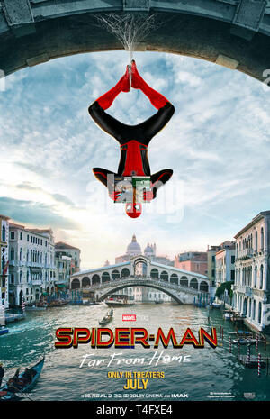 Spider-Man: Far From Home (2019) directed by Jon Watts and starring Samuel L. Jackson, Zendaya and Jake Gyllenhaal. Peter Parker goes on a European vacation. Stock Photo