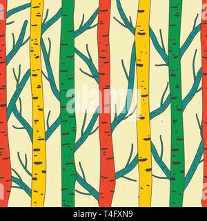 Seamless vector texture with birds and trees Stock Vector