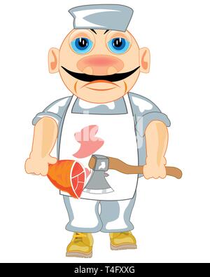 Man butcher with axe in hand and ham Stock Vector